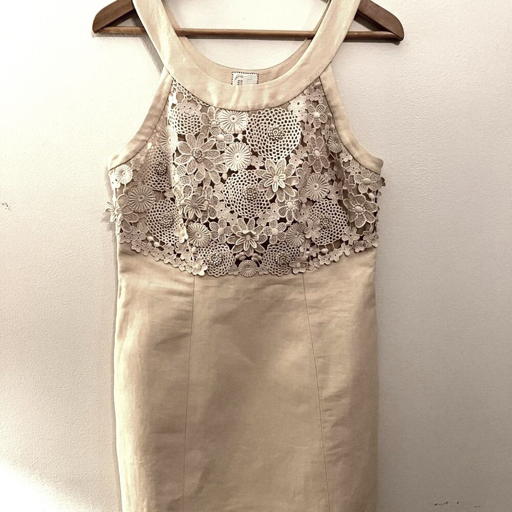 Anthropologie Oleander Linen Floral Crochet Dress, Cream color